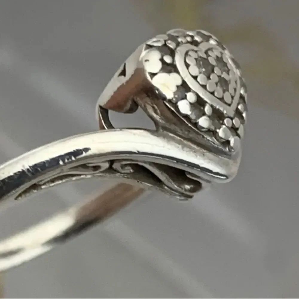 Sterling Silver 925 Natural Genuine Micro Pave Diamond Heart Ring Size 7